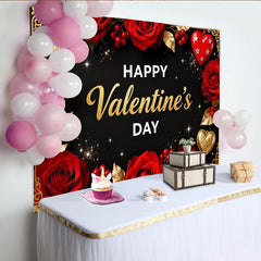 Lofaris Elegant Schwarz Gold Valentinstag Fotohintergrund Rote Rosen Herzen Deko