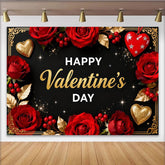 Lofaris Elegant Schwarz Gold Valentinstag Fotohintergrund Rote Rosen Herzen Deko