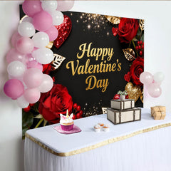 Lofaris Schwarz Gold Glitzer Valentinstag Fotohintergrund Rote Rosen Herzen
