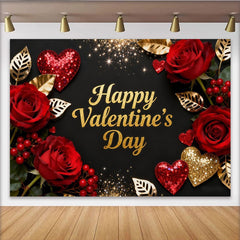 Lofaris Schwarz Gold Glitzer Valentinstag Fotohintergrund Rote Rosen Herzen