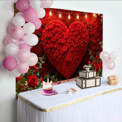 Lofaris Elegante Rote Rosen Herzwand Fotohintergrund Lichterkette Valentinstag Deko
