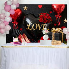 Lofaris Schwarz Gold Liebe Herzballon Fotohintergrund Rote Rosen Valentinstag Deko