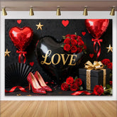 Lofaris Schwarz Gold Liebe Herzballon Fotohintergrund Rote Rosen Valentinstag Deko