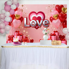 Lofaris Rosa Rot Herzballons Love Text Fotohintergrund Valentinstag Jahrestag Deko