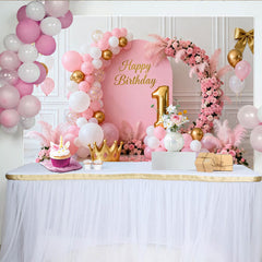 Lofaris Rosa Gold 1. Geburtstag Fotohintergrund Blumen Ballonbogen Prinzessin