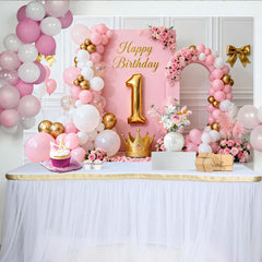Lofaris Elegant Rosa Gold 1. Geburtstag Fotohintergrund Krone Blumen Mädchen Deko
