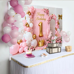 Lofaris Elegant Rosa Gold 1. Geburtstag Fotohintergrund Krone Blumen Mädchen Deko