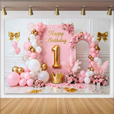 Lofaris Elegant Rosa Gold 1. Geburtstag Fotohintergrund Krone Blumen Mädchen Deko