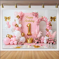 Lofaris Elegant Rosa Gold 1. Geburtstag Fotohintergrund Krone Blumen Mädchen Deko