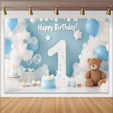 Lofaris Blau Weiße Wolken Ballons 1. Geburtstag Fotohintergrund Nummer Eins Deko