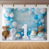 Lofaris Blau Weiß 1. Geburtstag Fotohintergrund Nummer Eins Teddybären Ballons