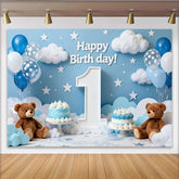 Lofaris Blauer Himmel 1. Geburtstag Fotohintergrund Wolken Sterne Teddybären Ballons