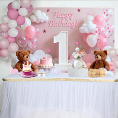Lofaris Rosa Weiß 1. Geburtstag Fotohintergrund Teddybären Ballons Mädchen Party