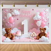Lofaris Rosa Weiß 1. Geburtstag Fotohintergrund Teddybären Ballons Mädchen Party