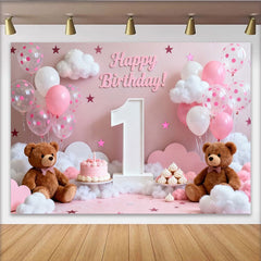 Lofaris Rosa Weiß 1. Geburtstag Fotohintergrund Teddybären Ballons Mädchen Party