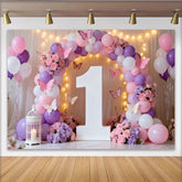 Lofaris Rosa Lila Weiß Ballons Schmetterling Blumen 1. Geburtstag Fotohintergrund