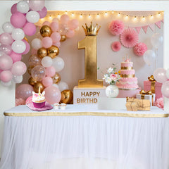 Lofaris Elegant Rosa Gold 1. Geburtstag Fotohintergrund Gekrönte Nummer Eins Ballons