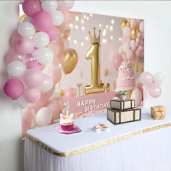 Lofaris Rosa Gold Prinzessin 1. Geburtstag Fotohintergrund Krone Nummer 1 Kuchen