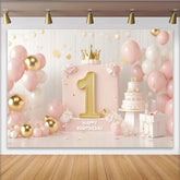 Lofaris Rosa Gold 1. Geburtstag Fotohintergrund Gold Nummer Eins Krone Ballons Mädchen