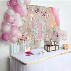 Lofaris Rosa Weiß 1. Geburtstag Fotohintergrund Schmetterlinge Blumen Mädchen Deko