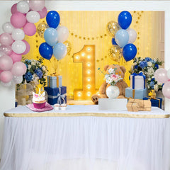 Lofaris Blau Gold Ballons 1. Geburtstag Fotohintergrund Leuchtbuchstabe Eins Teddybär