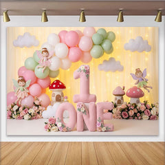 Lofaris Rosa Minzgrün Feengarten 1. Geburtstag Fotohintergrund Pilze Ballons Deko
