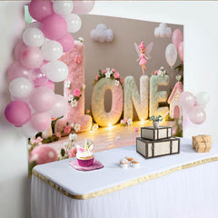 Lofaris Feengarten 1. Geburtstag Fotohintergrund Pastell ONE Buchstaben Blumen Ballons