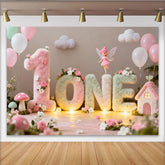 Lofaris Feengarten 1. Geburtstag Fotohintergrund Pastell ONE Buchstaben Blumen Ballons