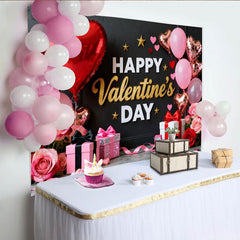 Lofaris Schwarz Gold Valentinstag Fotohintergrund Rot Rosa Herzen Rosen Geschenke Deko