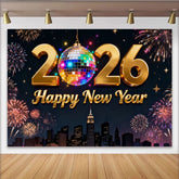 Lofaris Goldenes 2026 Neujahr Fotohintergrund Discokugel Feuerwerk Silvester Party Deko