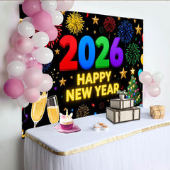 Lofaris Lebendiges 2026 Neujahr Fotohintergrund Champagner Sterne Ballons Silvester Deko