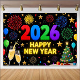Lofaris Lebendiges 2026 Neujahr Fotohintergrund Champagner Sterne Ballons Silvester Deko