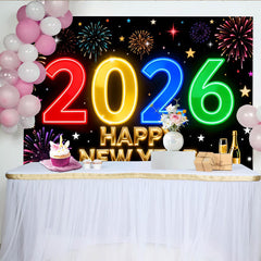 Lofaris Lebendiges 2026 Neujahr Fotohintergrund Buntes Feuerwerk Champagner Party Deko