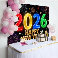 Lofaris Lebendiges 2026 Neujahr Fotohintergrund Buntes Feuerwerk Champagner Party Deko
