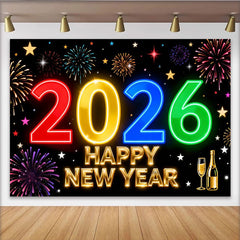 Lofaris Lebendiges 2026 Neujahr Fotohintergrund Buntes Feuerwerk Champagner Party Deko