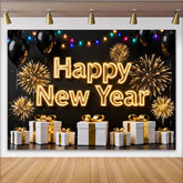 Lofaris Schwarz Gold Neujahr Fotohintergrund Feuerwerk Ballons Geschenke Silvester Deko