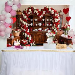 Lofaris Rot Weiße Rosen Herz Blumenbogen Fotohintergrund Romantischer Valentinstag Hochzeit