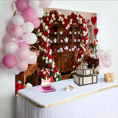 Lofaris Rot Weiße Rosen Herz Blumenbogen Fotohintergrund Romantischer Valentinstag Hochzeit