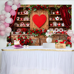 Lofaris Rote Rosen Herzen Rustikaler Schrank Fotohintergrund Vintage Valentinstag Deko