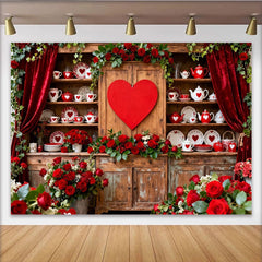 Lofaris Rote Rosen Herzen Rustikaler Schrank Fotohintergrund Vintage Valentinstag Deko