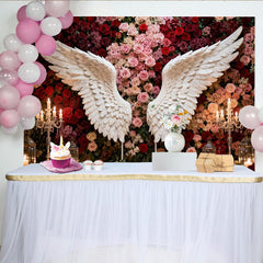 Lofaris Weiße Engelsflügel Rot Rosa Rosen Blumen Fotohintergrund Romantische Hochzeit