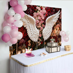 Lofaris Weiße Engelsflügel Rot Rosa Rosen Blumen Fotohintergrund Romantische Hochzeit