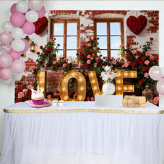 Lofaris Rot Rosa Rosen Beleuchtete LOVE Buchstaben Fotohintergrund Vintage Ziegelwand