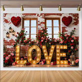 Lofaris Rot Rosa Rosen Beleuchtete LOVE Buchstaben Fotohintergrund Vintage Ziegelwand