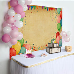 Lofaris Bunte Ballons Wimpelketten Fotohintergrund Vintage Braunes Konfetti Geburtstag
