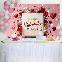 Lofaris Rosa Valentinstag Fotohintergrund Rot Silberne Herzen Geschenkboxen Bänder Deko