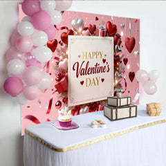 Lofaris Rosa Valentinstag Fotohintergrund Rot Silberne Herzen Geschenkboxen Bänder Deko