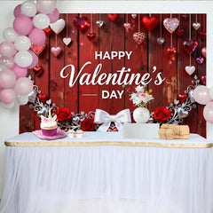 Lofaris Valentinstag Rotes Holz Fotohintergrund Hängende Herzen Rosen Silber Girlande Deko