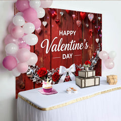 Lofaris Valentinstag Rotes Holz Fotohintergrund Hängende Herzen Rosen Silber Girlande Deko