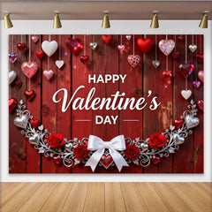 Lofaris Valentinstag Rotes Holz Fotohintergrund Hängende Herzen Rosen Silber Girlande Deko